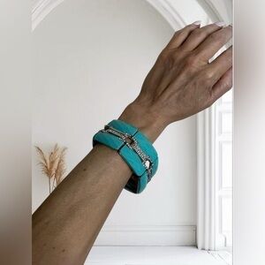 Vintage art deco faux turquoise/silver pavé accents, stretch bracelet 🩵🩶